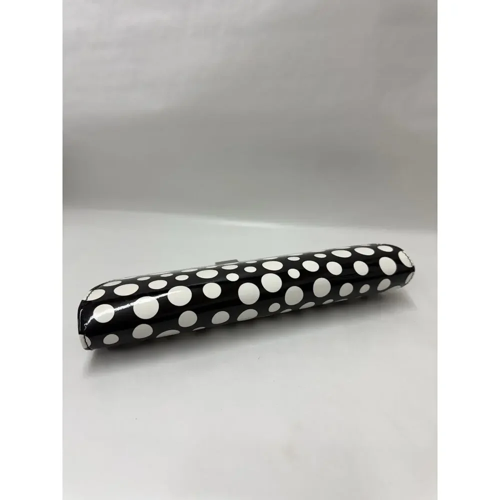 Neiman Marcus Black White Polka Dot Clutch Purse Silver Chain Shoulder Bag
